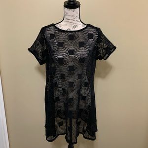 Dotti Black Crochet Short Sleeve Swim Cover Up Size Small